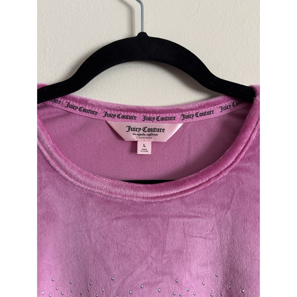 NWT Juicy Couture Velour Top‎ Silver Rhinestone Embellished Large Purple Pink - Picture 2 of 7